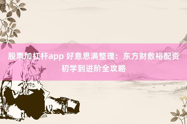 股票加杠杆app 好意思满整理：东方财敷裕配资初学到进阶全攻略
