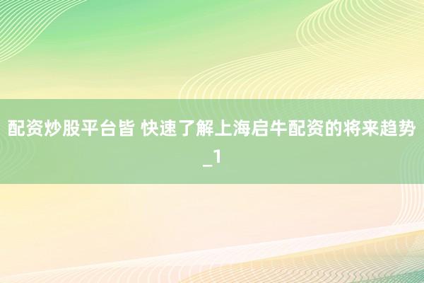 配资炒股平台皆 快速了解上海启牛配资的将来趋势_1