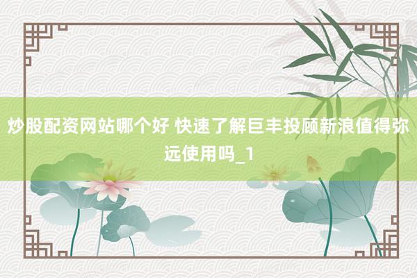 炒股配资网站哪个好 快速了解巨丰投顾新浪值得弥远使用吗_1
