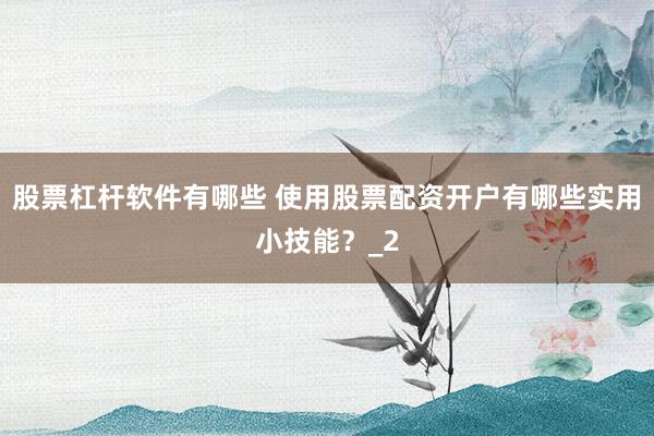 股票杠杆软件有哪些 使用股票配资开户有哪些实用小技能？_2
